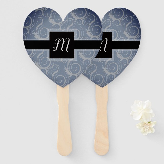 Éventail Cadeau de mariage Tourbillons Monogramme (Devant et derrière)