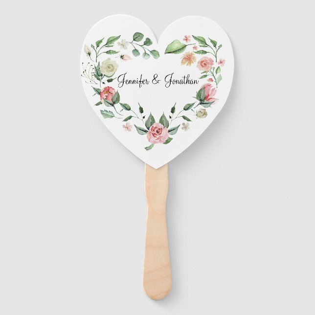 Éventail Cadre de coeur rose romantique avec Mariage de nom (Devant)