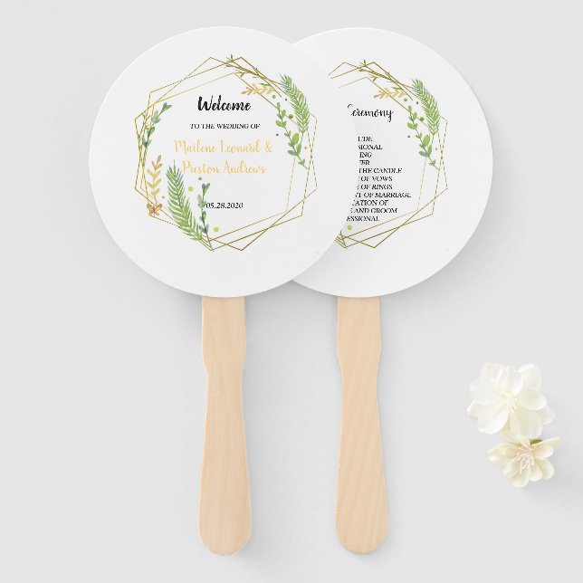 Éventail Cadre doré géométrique moderne Feuille Floral (Devant et derrière)