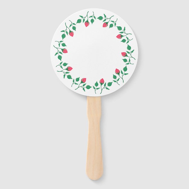 Éventail Cadre rond fleuri avec fleurs roses (Devant)