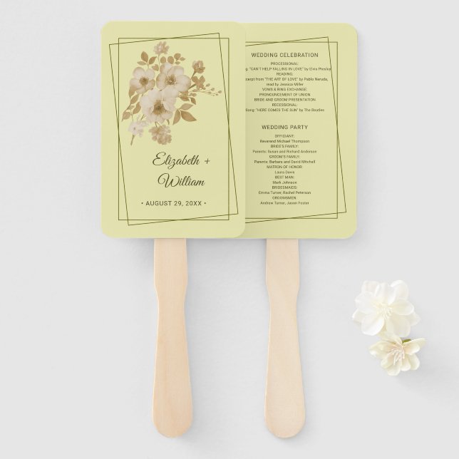 Éventail Cadre Rose – Mariage Jaune Céleste (Devant et derrière)