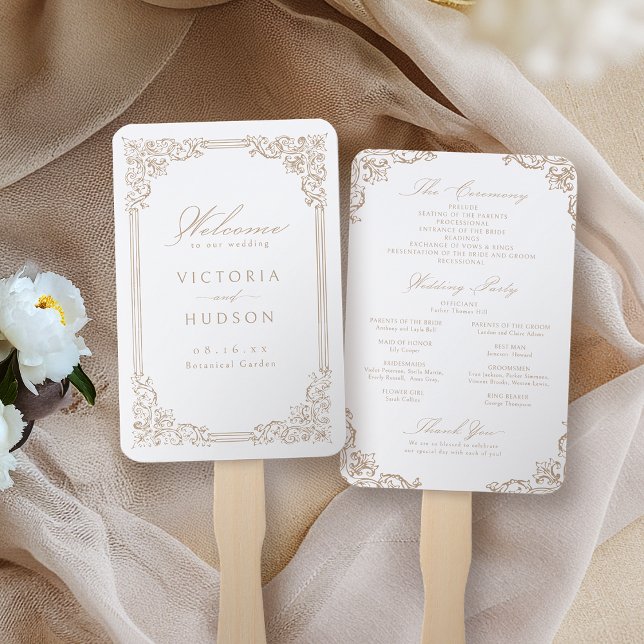Éventail Cadre Vintage neutre Élégant programme de mariage (Neutral Vintage Frame Elegant Wedding Program Hand Fan)