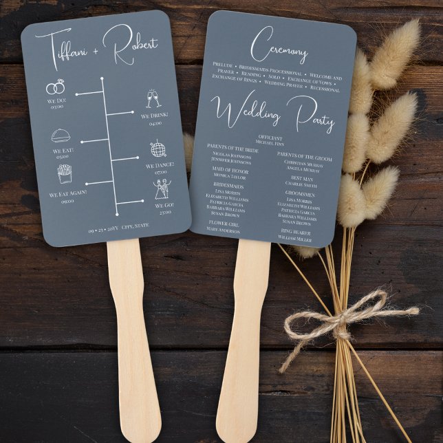Éventail Calendrier de mariage modifiable bleu poussiéreux  (Créateur téléchargé)