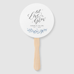 Éventail Calligraphie "Let Love Grow" Blue Rustic Green