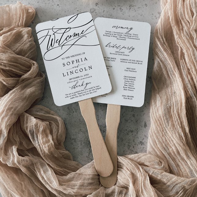 Éventail Calligraphie romantique Programme de mariage flori (Créateur téléchargé)