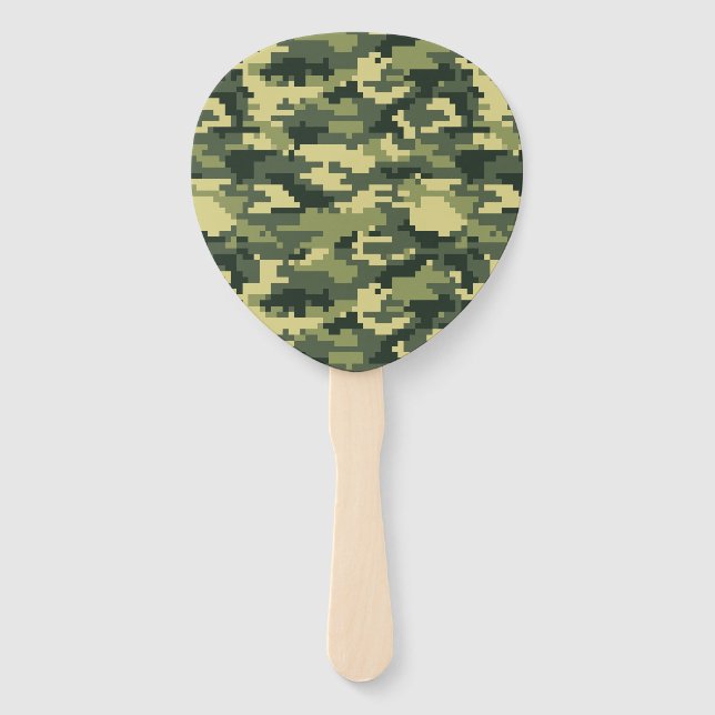Éventail Camouflage numérique en bois à 8 bits / Camo (Devant)