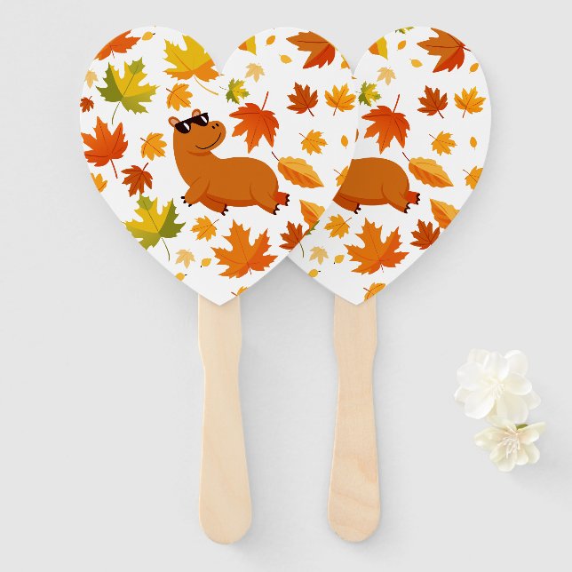 Éventail Capybara Fall Fan | Design animal à thème d'automn (Devant et derrière)