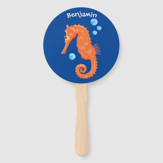 Éventail Caricature de bulles d'hippocampe orange (Devant)