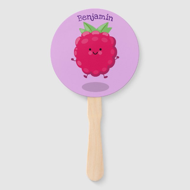 Éventail Caricature de framboise très heureuse (Devant)