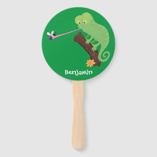 Éventail Caricature de lézard de caméléon vert joyeux