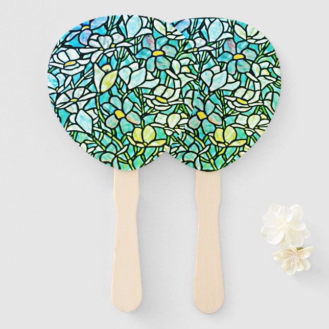 Éventail Carreaux Floraux Mosaïque Verte (Devant et derrière)