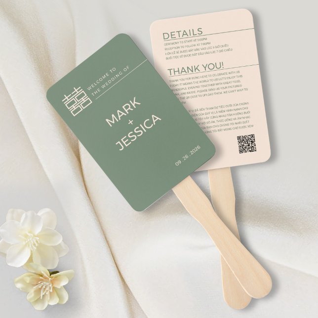 Éventail Carte de Remerciement Verte pour Mariage Bilingue  (Créateur téléchargé)