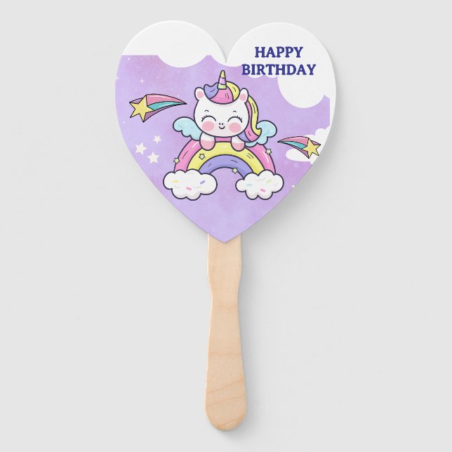 Éventail Carton d'invitation d'anniversaire licorne arc-en- (Devant)