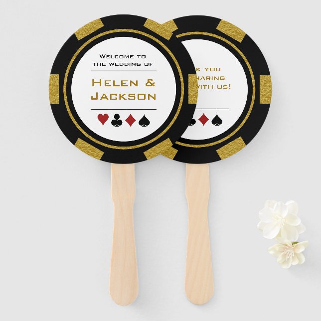 Éventail Casino Poker Chip Gold Black Bienvenue Au Mariage (Devant et derrière)