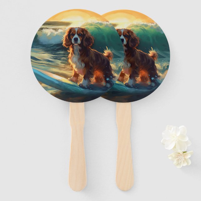 Éventail Cavalier King Beach Surf Peinture (Devant et derrière)