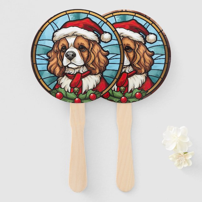 Éventail Cavalier King Charles Spaniel Verre Noël (Devant et derrière)