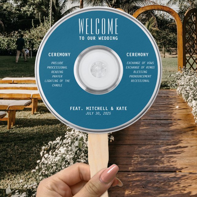 Éventail CD de musique Mariage bleu (Music CD Blue Wedding Hand Fan
)