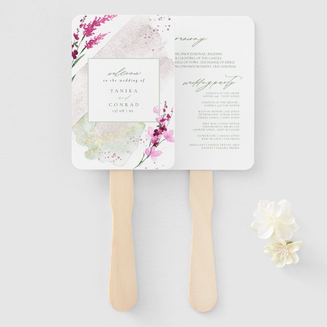 Éventail Cérémonie d'aquarelle du Mariage fleur sauvage Fus (Devant et derrière)