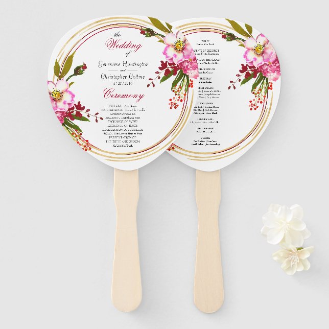 Éventail Cérémonie de mariage élégante Boho rose blush flor (Devant et derrière)