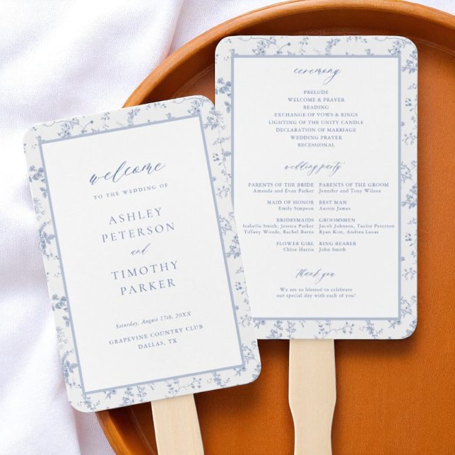 Éventail Cérémonie de mariage fleuri bleu toile victorienne (Créateur téléchargé)