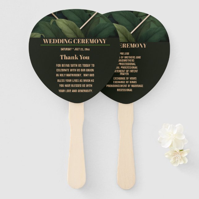 Éventail Cérémonie royale des Feuilles Mariages en vert fon (Devant et derrière)