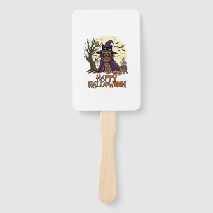 Éventail Chapeau de sorcière Pug Halloween joyeux Chaudron