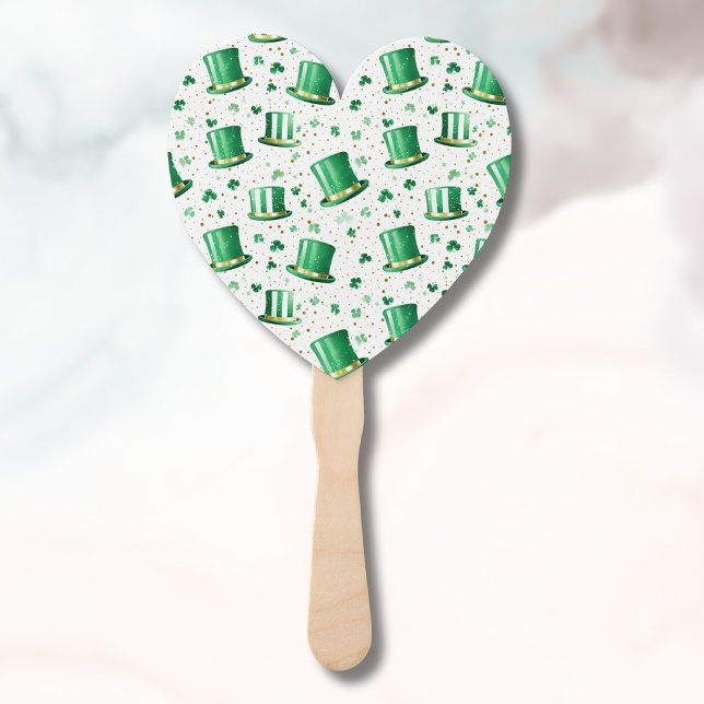 Éventail Chapeaux verts dorés de luxe et trèfles blancs (Créateur téléchargé)