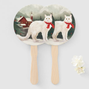 Éventail Chat Angora turc en Noël de neige