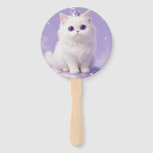Éventail Chat de rêve blanc yeux royaux violets Magique St