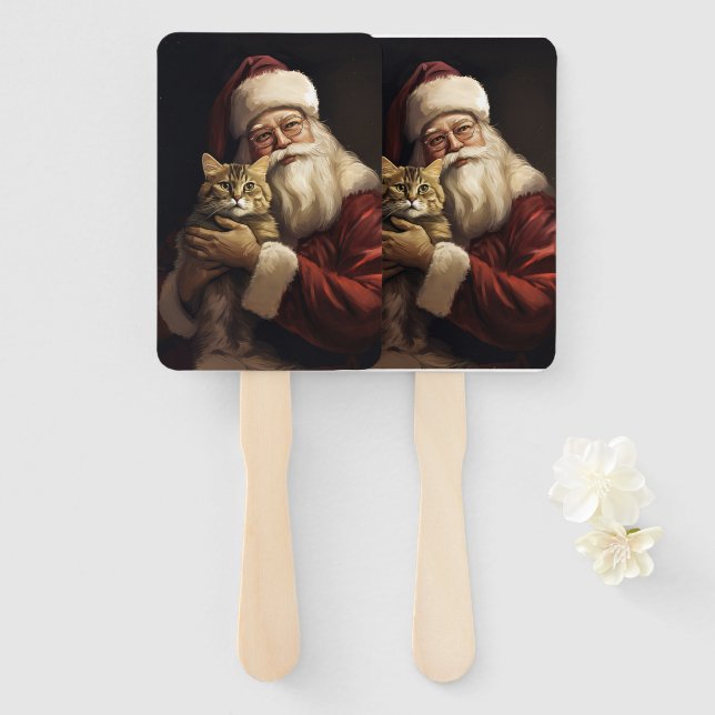 Éventail Chat du Bengale avec Noël du Père Noël (Devant et derrière)