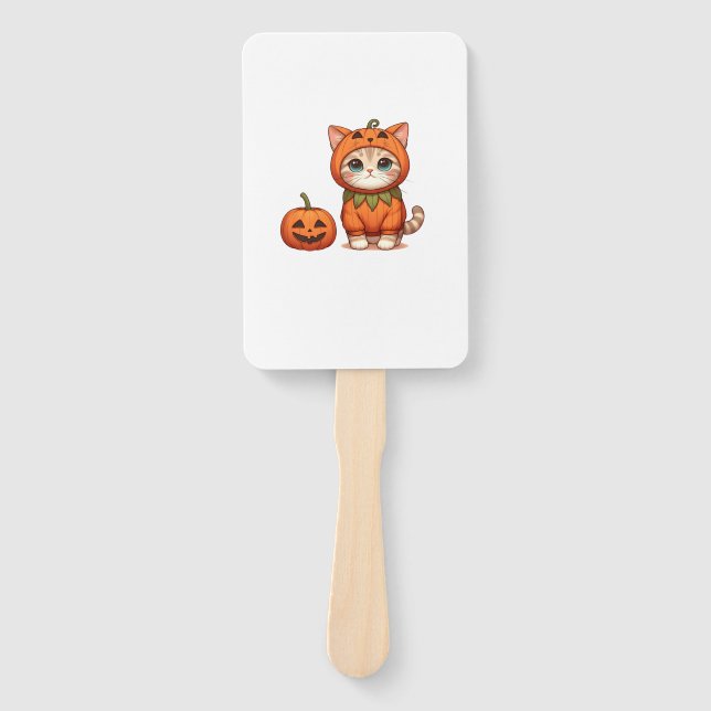 Éventail Chat en costume Citrouille pour Halloween (Devant)