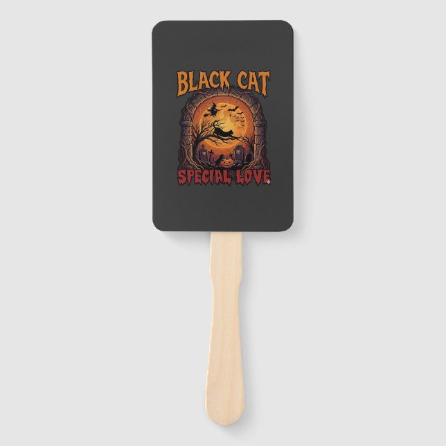 Éventail Chat Noir Amour Spécial Halloween Lune Sorcière Ci (Devant)