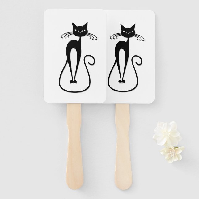 Éventail Chat noir maigre fantaisiste (Devant et derrière)