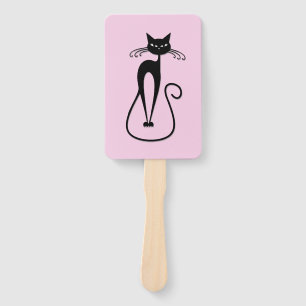 Éventail Chat noir maigre fantaisiste rose