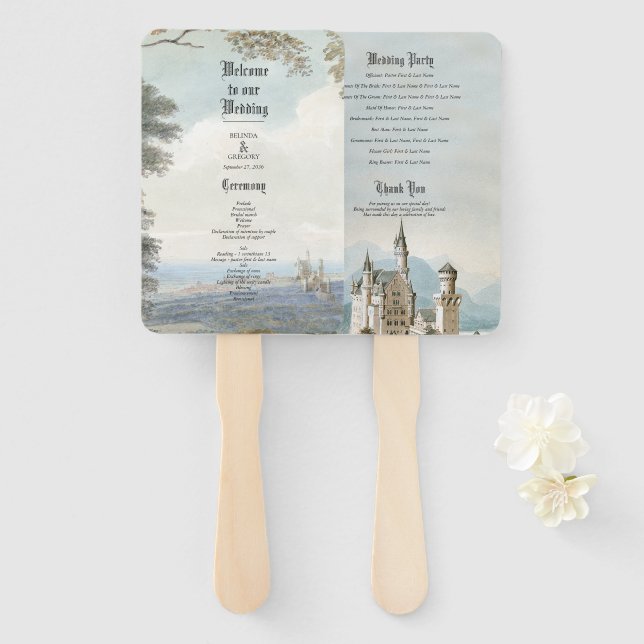 Éventail Château de Contes de Fées Rétro Mariage Rustique e (Devant et derrière)
