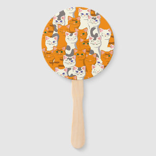 Éventail Chats blancs et gingembre motif yeux verts yeux bl