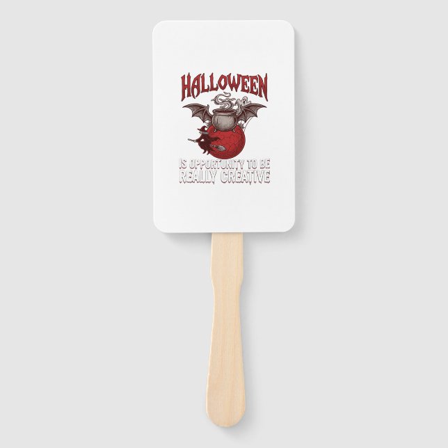 Éventail Chaudron ailé de chauve-souris d'Halloween Sorcièr (Devant)