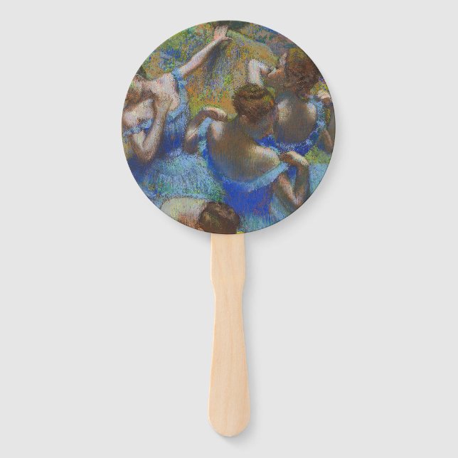 Éventail Chef-d'œuvre d'art fin pastel Danseuses bleues de  (Devant)