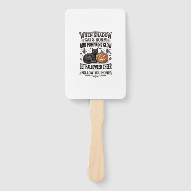 Éventail Chemise de chat noir Halloween Gravure de citrouil (Devant)