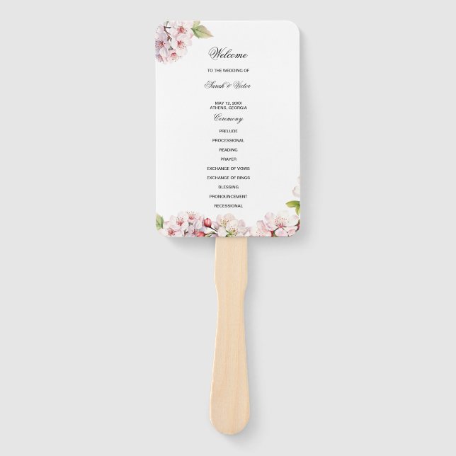 Éventail Cherry Blossom Wedding Program Hand Fan (Devant)