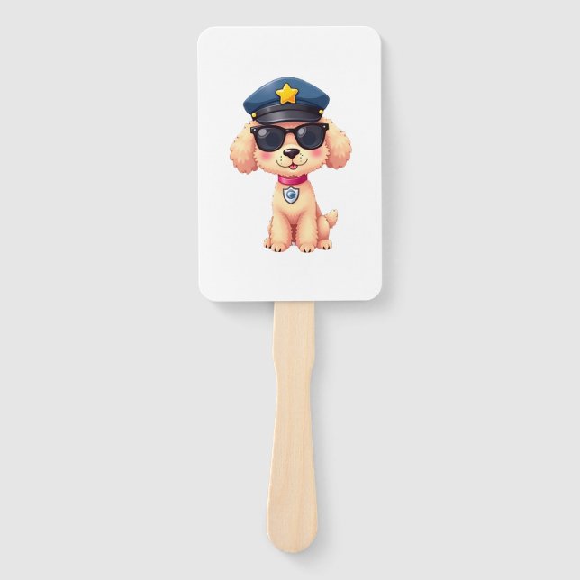 Éventail Chibi Anime Police Poodle Dog (Devant)