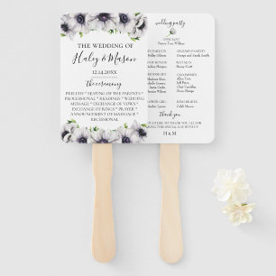 Éventail Chic Anemone Floral Wedding Programme Hand Fan