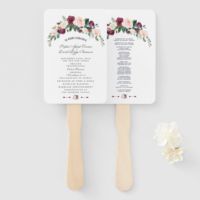 Éventail Chic Aquarelle Blush Rose Floral Wedding Programme (Devant et derrière)
