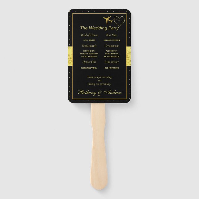 Éventail Chic Black Gold Heart Mariage Ceremony Programme (Dos)