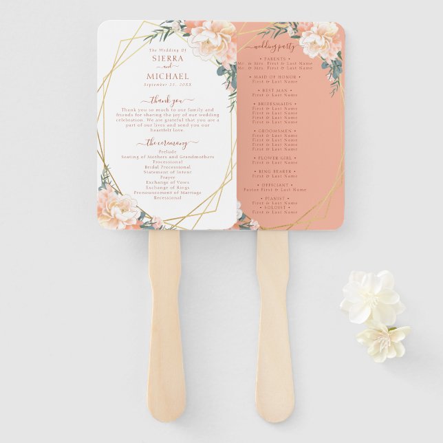 Éventail Chic Floral Blush Gold Terracotta Programme de mar (Devant et derrière)