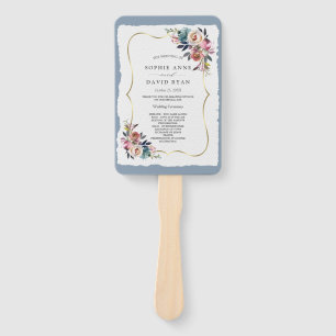 Éventail Chic Misty Rose Dusty Blue Floral Wedding Programm
