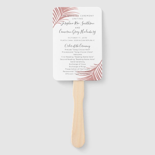 Éventail Chic Pink Palm Feuille Beach Wedding Programme Ven (Devant)