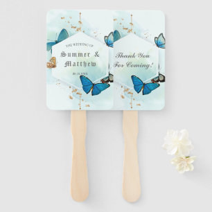 Éventail Chic Turquoise bleu peint papillon Mariage Merci