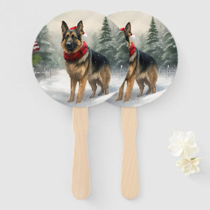 Éventail Chien berger allemand dans la neige de Noël