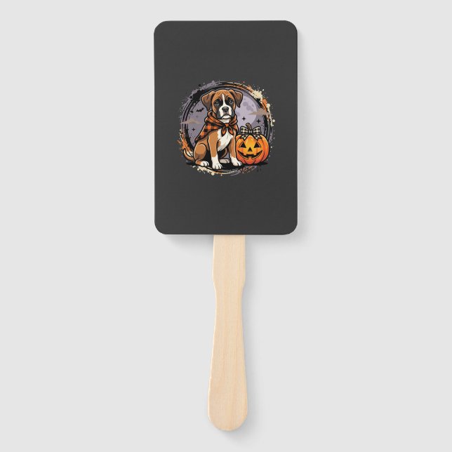 Éventail Chien Boxer Halloween Citrouille Sublimation (Devant)